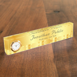 Porte-nom Pour Bureau Modèle de script manuscrit Faux Gold Elegant