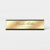 Porte-nom Pour Bureau Modèle de script manuscrit moderne Elegant Or (Devant)