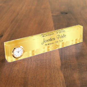Porte-nom Pour Bureau Modèle de script typé Élégant Faux Gold personnali