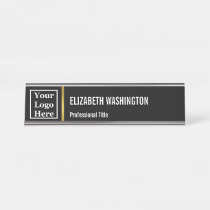 Porte-nom Pour Bureau Modèle de votre logo ici sur un noir élégant