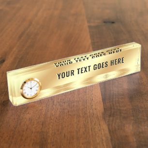 Porte-nom Pour Bureau Modèle Élégant Personnalisé Avec Horloge Glam Or