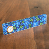 Porte-nom Pour Bureau Modèle Floral bleu Abstrait (Taille)