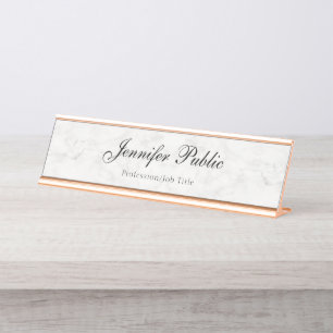 Porte-nom Pour Bureau Modèle moderne de marbre blanc d'or rose élégan