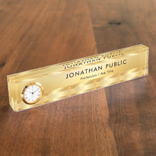Porte-nom Pour Bureau Modèle moderne Faux Gold avec horloge