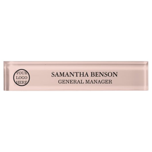 Porte-nom Pour Bureau Modern Blush Pink Manager Titre Logo d'entreprise (Devant)