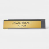Porte-nom Pour Bureau Modern Glassy Golden & Black- Add Logo, Name,Title (Devant)