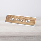 Porte-nom Pour Bureau Modern Name Oak Wood Photo (Devant)