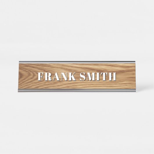 Porte-nom Pour Bureau Modern Name Oak Wood Photo (Devant)