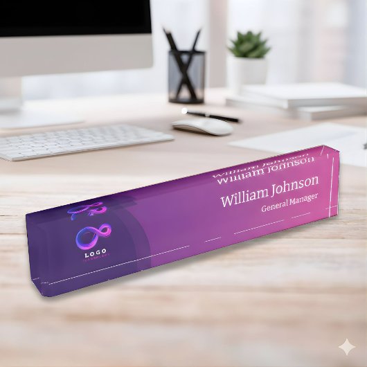Porte-nom Pour Bureau Modern Purple Technology Custom Logo 