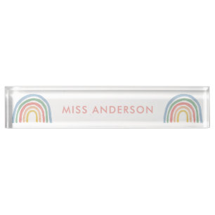 Porte-nom Pour Bureau Moderne aquarelle arc-en-ciel professeur merci cad