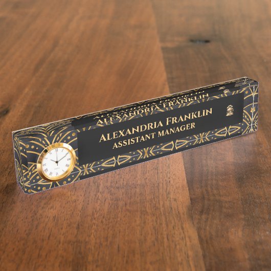 Porte-nom Pour Bureau Moderne Black Gold Office Professionnel Personnali (Taille)