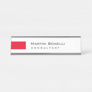 Porte-nom Pour Bureau Moderne Blanc Rouge Simple Consultant