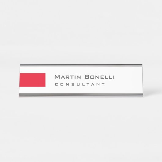 Porte-nom Pour Bureau Moderne Blanc Rouge Simple Consultant (Devant)