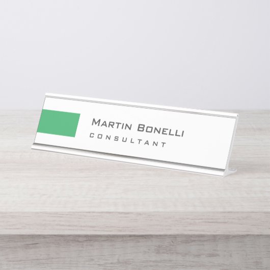 Porte-nom Pour Bureau Moderne Blanc Vert Simple Consultant (Devant)