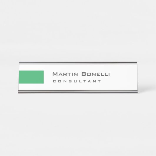 Porte-nom Pour Bureau Moderne Blanc Vert Simple Consultant (Devant)