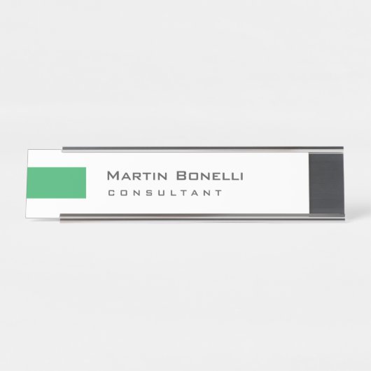 Porte-nom Pour Bureau Moderne Blanc Vert Simple Consultant (Devant)