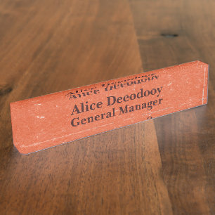 Porte-nom Pour Bureau Moderne Cadre Dirigeant Texte Orange Brûlé
