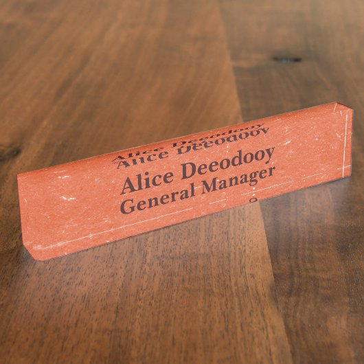 Porte-nom Pour Bureau Moderne Cadre Dirigeant Texte Orange Brûlé (Taille)