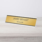 Porte-nom Pour Bureau Moderne Doré Verre et Noir - Ajouter Logo, Nom, Ti (Devant)