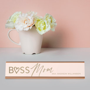 Porte-nom Pour Bureau Moderne maman boss Stylo Blush Pink & Gold
