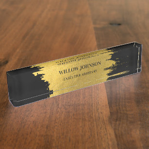 Porte-nom Pour Bureau Moderne Metallic Gold & Black Business Executive