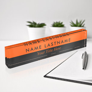 Porte-nom Pour Bureau Moderne minimaliste élégant Simple mi-noir orange