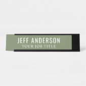 Porte-nom Pour Bureau Moderne Nom et Titre Olive Sage Vert (Devant)