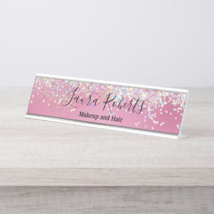 Porte-nom Pour Bureau Moderne Professionnel Blush Pink Sparkle Parties s