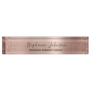 Porte-nom Pour Bureau Moderne Rose Gold Métalisé Paillettes Femme Patron