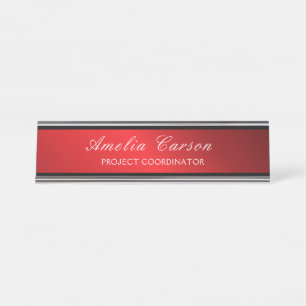 Porte-nom Pour Bureau Moderne Rouge Et Noir Vitré - Ajouter Logo, Nom, T