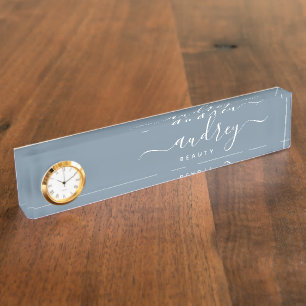 Porte-nom Pour Bureau moderne Simple bleu poussiéreux Signature Typograp