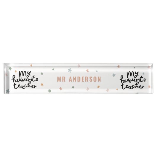 Porte-nom Pour Bureau Mon professeur préféré mignon script en étoile cad (Devant)