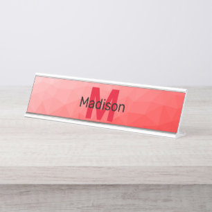 Porte-nom Pour Bureau Monogramme à motif en maille géométrique à dégradé