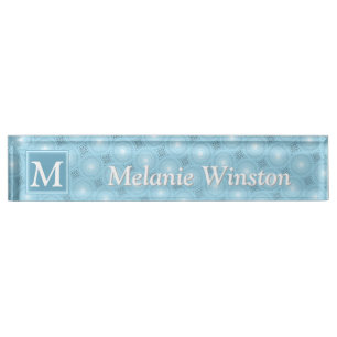 Porte-nom Pour Bureau Monogramme ange bleu cercles motif