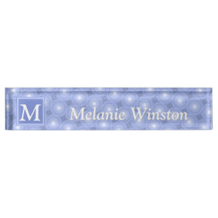 Porte-nom Pour Bureau Monogramme bleu cercles motif