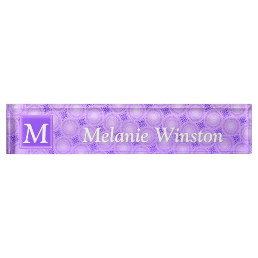 Porte-nom Pour Bureau Monogramme cercles violets motif (Devant)