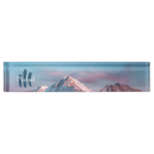 Porte-nom Pour Bureau Monogramme de ciel magique montagne Storžič Slovén