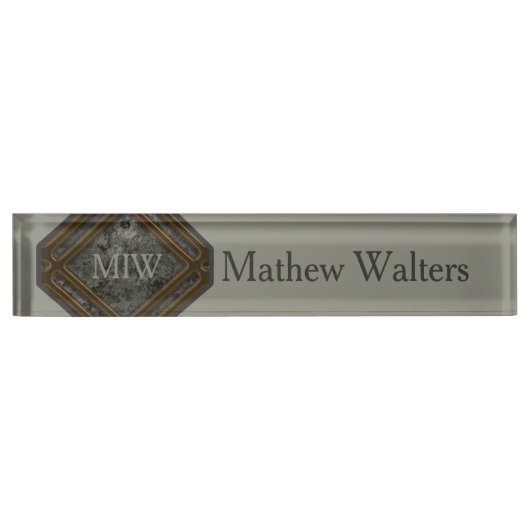 Porte-nom Pour Bureau Monogramme de marbre vert (Devant)