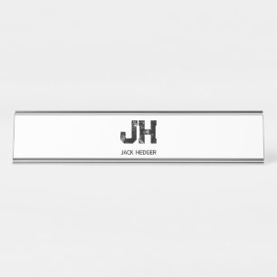 PORTE-NOM POUR BUREAU MONOGRAMME DE NOM À DEUX LETTRES NOIR MINIMALISTE