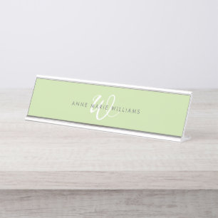 Porte-nom Pour Bureau Monogramme de style moderne vert clair blanc