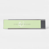 Porte-nom Pour Bureau Monogramme de style moderne vert clair blanc (Devant)