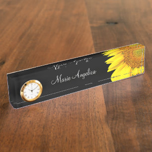 Porte-nom Pour Bureau Monogramme de tournesol gai classique