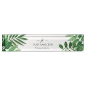 Porte-nom Pour Bureau Monogramme de verdure tropicale (Devant)