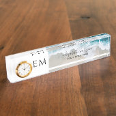 Porte-nom Pour Bureau Monogramme Elégante Plage Personnalisée Bleu Vert  (Taille)