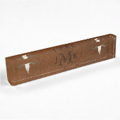 Porte-nom Pour Bureau Monogramme en cuir Brown rustique