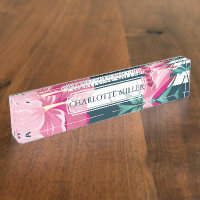 Monogramme floral d'été exotique rayé