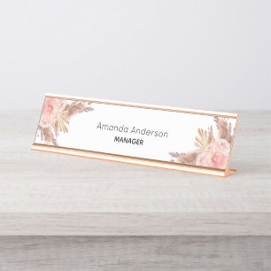 Porte-nom Pour Bureau monogramme floral rose pâle