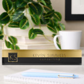 Porte-nom Pour Bureau Monogramme Gold & Black Modern Design