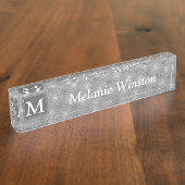 Porte-nom Pour Bureau Monogramme gris cercles motif (Taille)