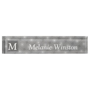 Porte-nom Pour Bureau Monogramme gris cercles motif